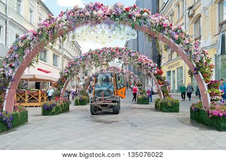 MOSCOW RUSSIA - June 14.2016: Old pedestrian street Kuznetsky Most in the historic center of city