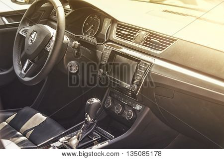 Wroclaw, Poland, May 28, 2016: Close Up Skoda Fabia Sterring Wheel On Motoshow On May 28, 2016 In Po