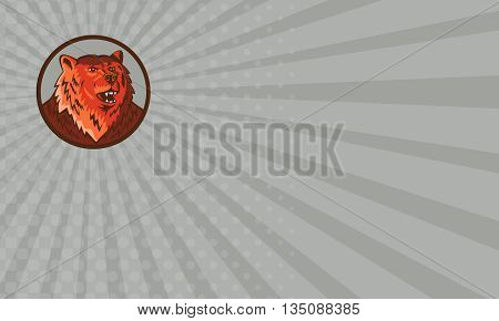 Business card showing illustration of a Russian bear or Eurasian brown bear head growling viewed from front set inside circle done in retro style.