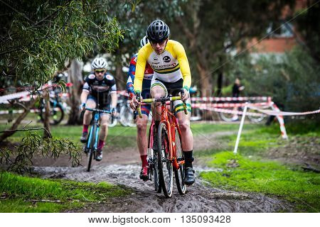 MELBOURNE, AUSTRALIA - JUNE 20: Competitors compete in Rnd 1 of the Dirty Deeds Cyclocross Series 2016