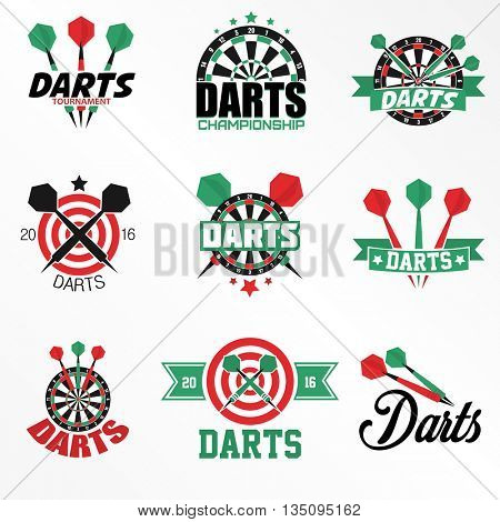 Darts Labels and Icons Set. Vector Illustration. Darts sports emblems and symbols with crossed darts, target for sporting design.