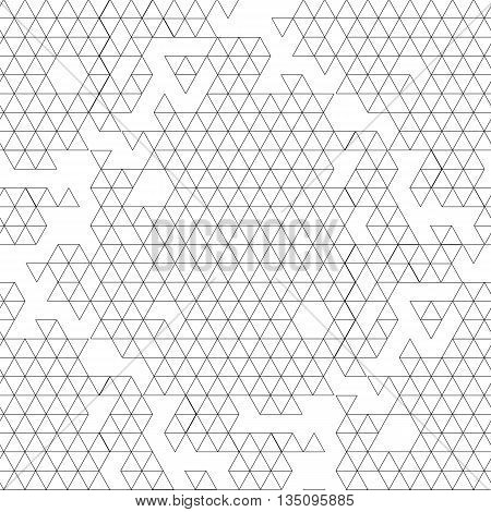 Abstract graphic seamless pattern with triangles drawn in line art style.  Coloring book page design