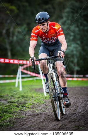 MELBOURNE, AUSTRALIA - JUNE 20: Competitors compete in Rnd 1 of the Dirty Deeds Cyclocross Series 2016