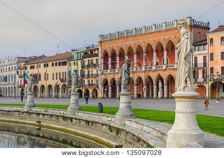 The Piazza Prato della Valle and the Basilica of Santa Giustina, in Padua, Veneto, Italy