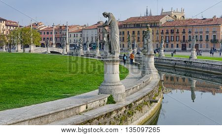 The Piazza Prato della Valle and the Basilica of Santa Giustina, in Padua, Veneto, Italy