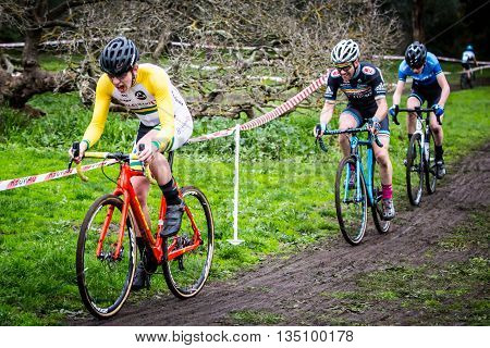MELBOURNE, AUSTRALIA - JUNE 20: Competitors compete in Rnd 1 of the Dirty Deeds Cyclocross Series 2016