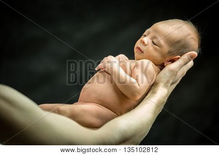 Infant Resting On His Father's Hand