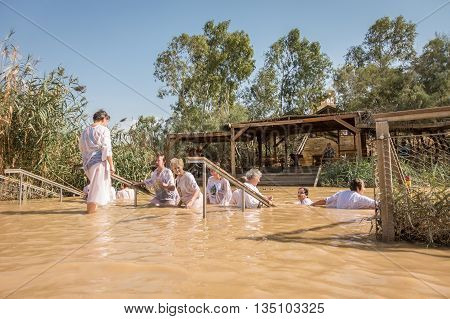 Baptism For Pilgrims In River Of Jordan, The Place Which Is Believed That Jesus Was Baptized
