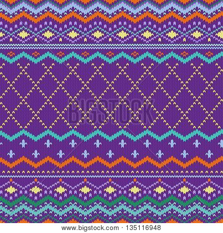 Sweater Seamless Knitting Pattern. Vector Knitting Backgraund