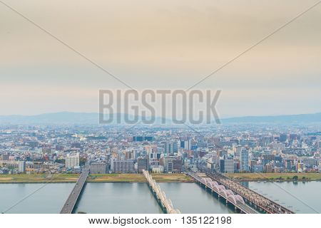 OSAKA, JAPAN - November  30, 2015 : Osaka city view from Umeda sky building, Osaka. View from the top.