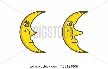 boy and girl yellow moon vector illustration.