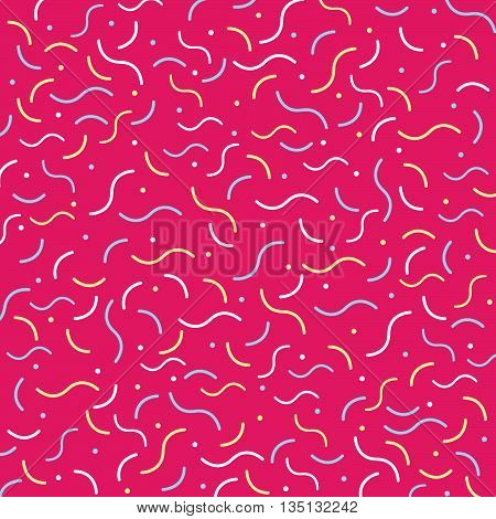 colorful curve and lines like confetti with deeppink color background