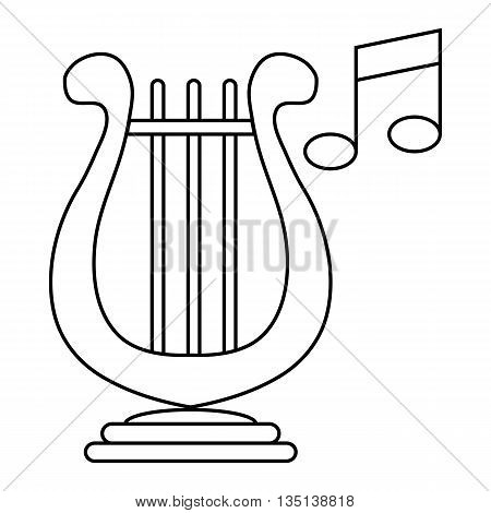 Lyre and two notes icon in outline style on a white background