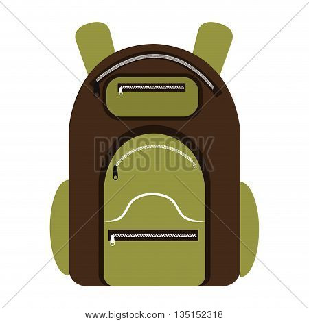 green and brown  camping backpack over isolated background, vector illustration