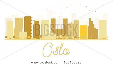 Oslo City skyline golden silhouette. Vector illustration. Simple flat concept for tourism presentation, banner, placard or web site. Cityscape with famous landmarks