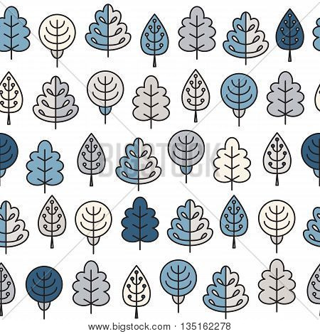 Seamless Pattern With Outline Stroke Icons With Winter Tress.