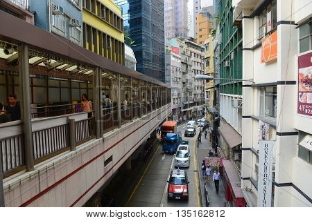 HONG KONG - NOV 9: Historic Hollywood Road and Central Mid-Levels Escalator on Nov 9, 2015 in Hong Kong Island, Hong Kong. Hollywood Road is the first road built in British Colonial era in 1841.