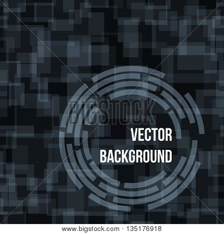 Abstract seamless dark green technical circle and rectangles vector background