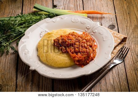 polenta with leek and tomato sauce