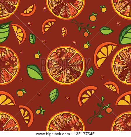 Fresh hand drawn oranges seamless pattern background