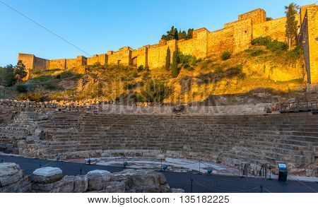 Beautiful Roman amphitheater and seats in Malaga Andalucia Spain