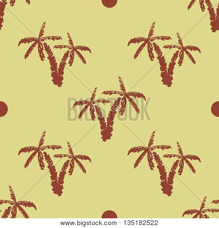 Seamless Pattern Background With Hand Drawn Palm Trees, Summer Semless, Background, Vector Illustrat