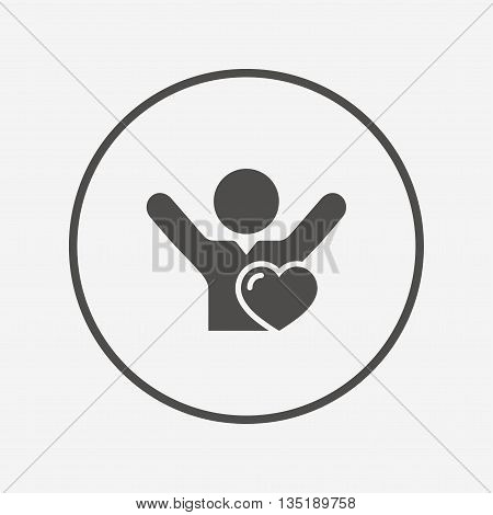 Fans love icon. Man raised hands up sign. Flat like icon. Simple design like symbol. Like graphic element. Round button with flat like icon. Vector
