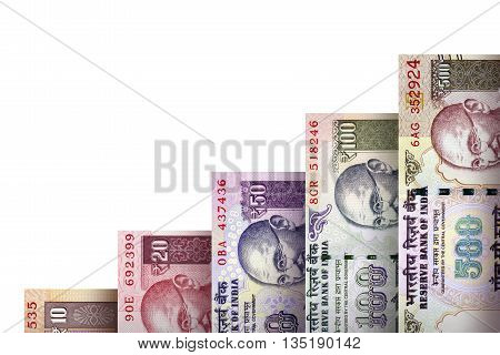 Paper money bills growing in size and value looking like a financial growth graph