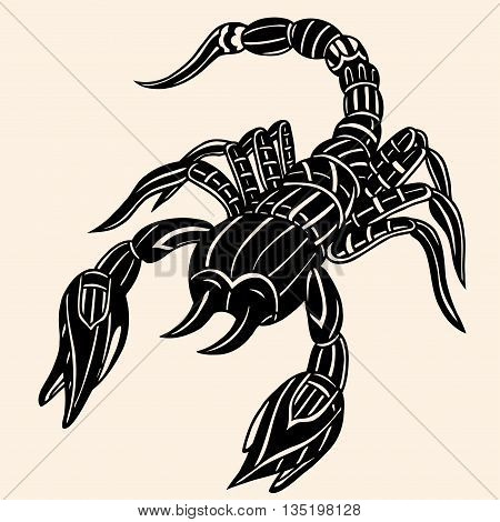 Tarantula with abstract pattern. Vector illustration. Hand drawn Doodle artwork. Summer concept for party card, ticket, branding, logo, label. Black, beige color