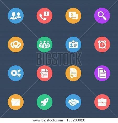 Business flat vector icons set of 16