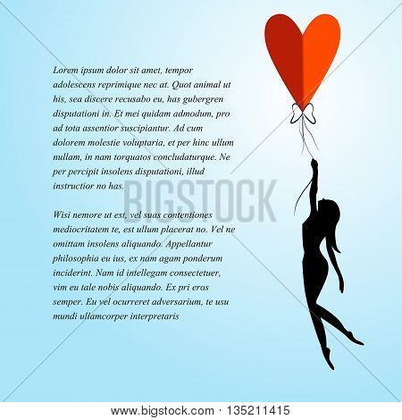 romantic background for text with girl and balloon in the form of heart