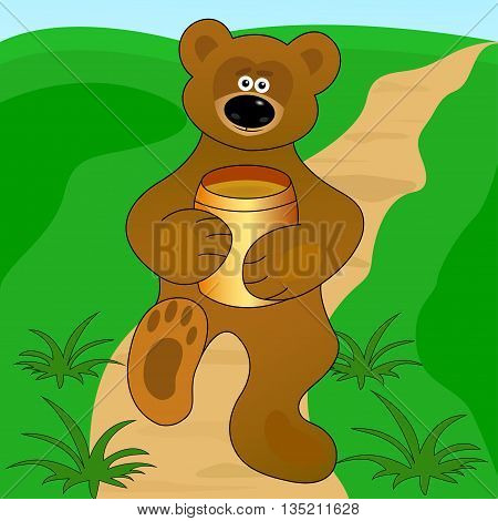 a little bear with the honey keg