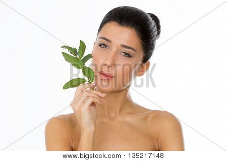 closeup of a female model with holly