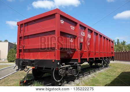 NIZHNIY TAGIL, RUSSIA - JUNE 1, 2016: Photo of Red freight wagon, model 12-175. 