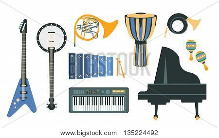 Music Instruments Realistic Simple Vector Designed Icon Set On White Background