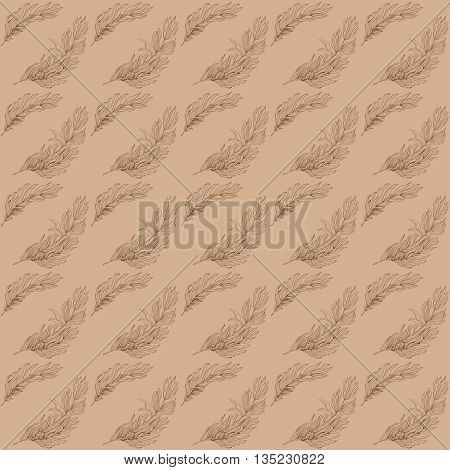Brown herbs seamless background in vintage style, botanical decorative pattern with hand drawn herbs, rosemary
