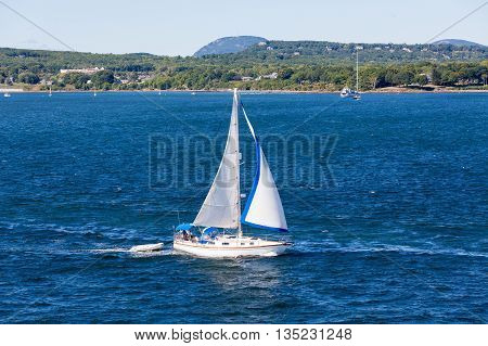Sailboat off the beautiful coast of Rockland Maine