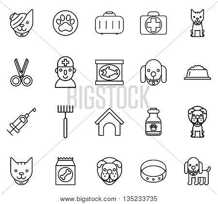 Veterinary line icons. Pets veterinary thin line signs. Pet and veterinary, dog veterinary, cat veterinary. Vector illustration