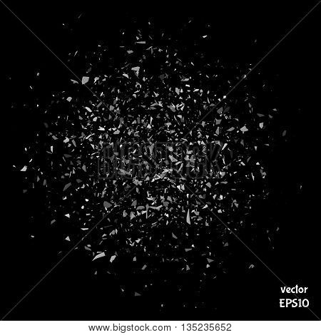 Vector particles. Explosion cloud of black pieces. Confetti. Vector illustration