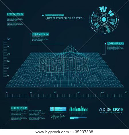 Abstract vector landscape background. Cyberspace grid. 3d technology vector illustration. Geometric background with sci fi futuristic user interface. Vector illustration.
