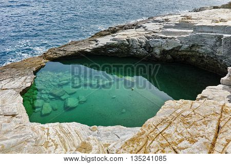 Amazing view of Giola Natural Pool in Thassos island, East Macedonia and Thrace, Greece
