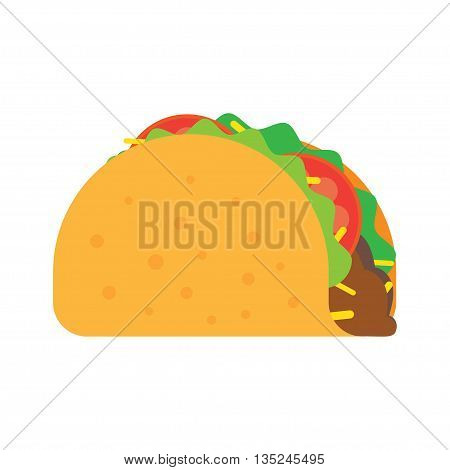 Taco vector illustration in flat style. Taco mexican food. Traditional tacos isolated from background. Taco fast food.
