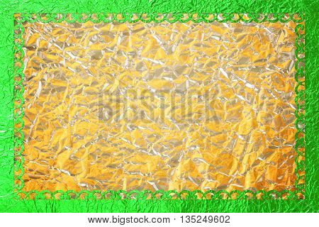 Shiny green frame with a pattern on the gold foil background.