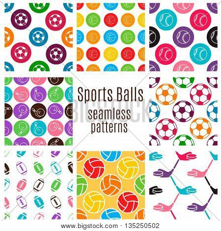 Set of sports balls seamlless pattern. Vector illustration.