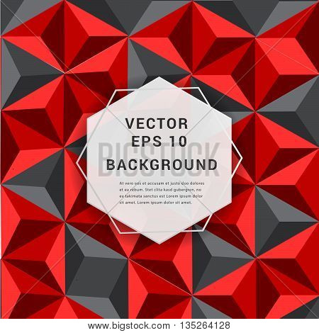 Abstract red and gray triangle texture 3D geometric background.