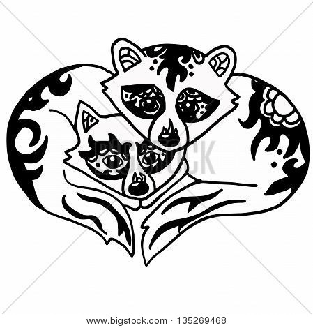 Raccoons are next to each other . Background