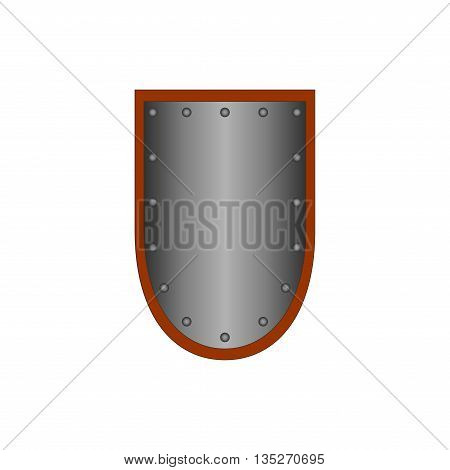 Sign shield silver. Protection icon isolated on white background. Mark with volume effect. Symbol of a steel guard. Monochrome element. Logo for military and security. Stock vector illustration