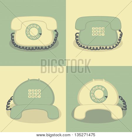 Four retro phones in a simple background. Vector illustration.