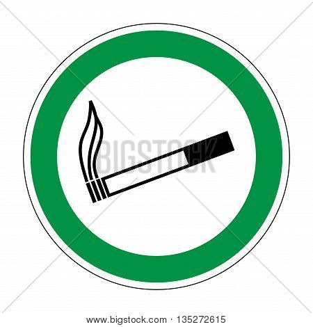 Sign place for smoking. Flat symbol for smoker. Modern art scoreboard. Allowed smoke graphic image. Plane mark in green circle on white background. Permission figure. Stock vector illustration