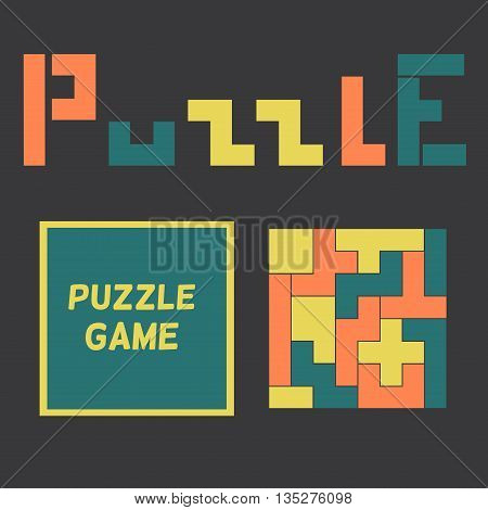 Colored puzzle game in box. Vector illustration.